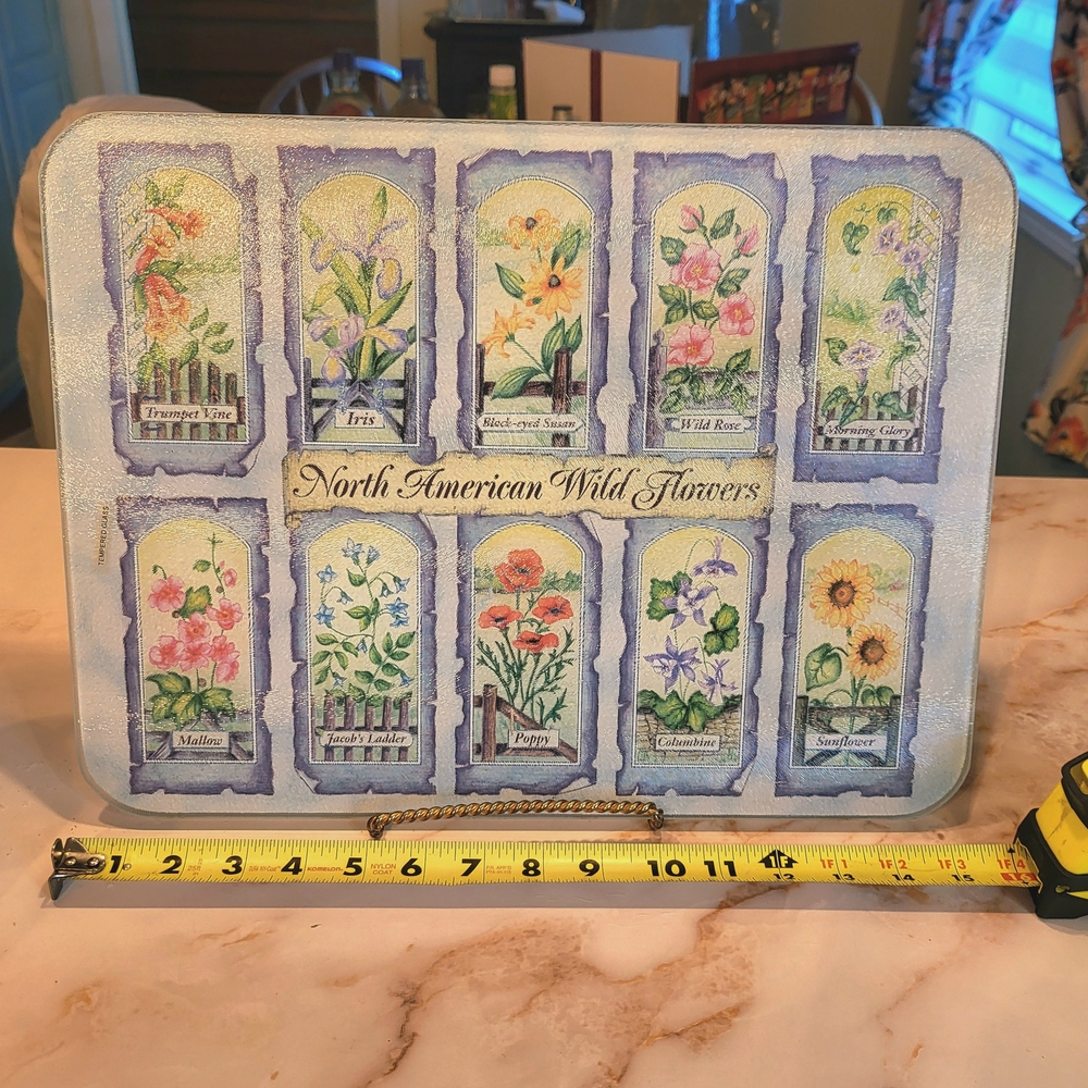 North American Wild Flowers Tempered Glass Cutting Board or Charcuterie Tray